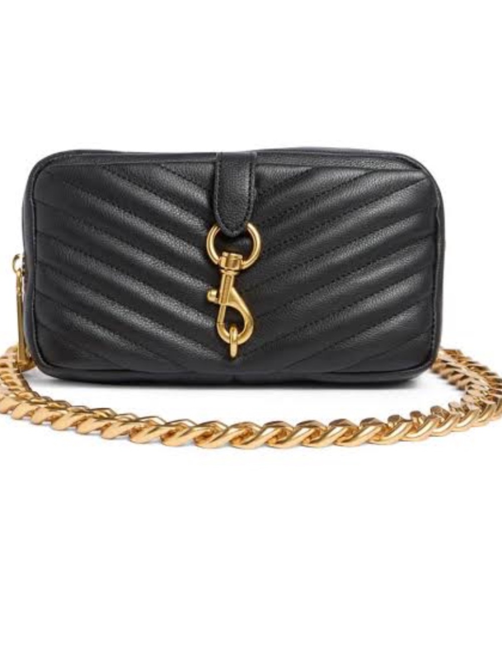 Rebecca Minkoff Black Quilted Leather Crossbody with Gold Chain